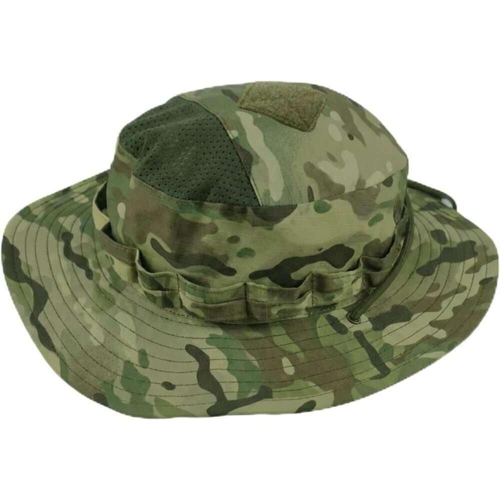Unisex Green Camo Wide Brim Boonie Breathable Uv Protection Classic Bucket Hat